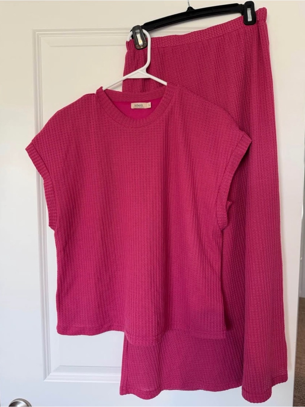 Inherit Clothing Company Waffle Knit Midi Skirt set in Hot Pink